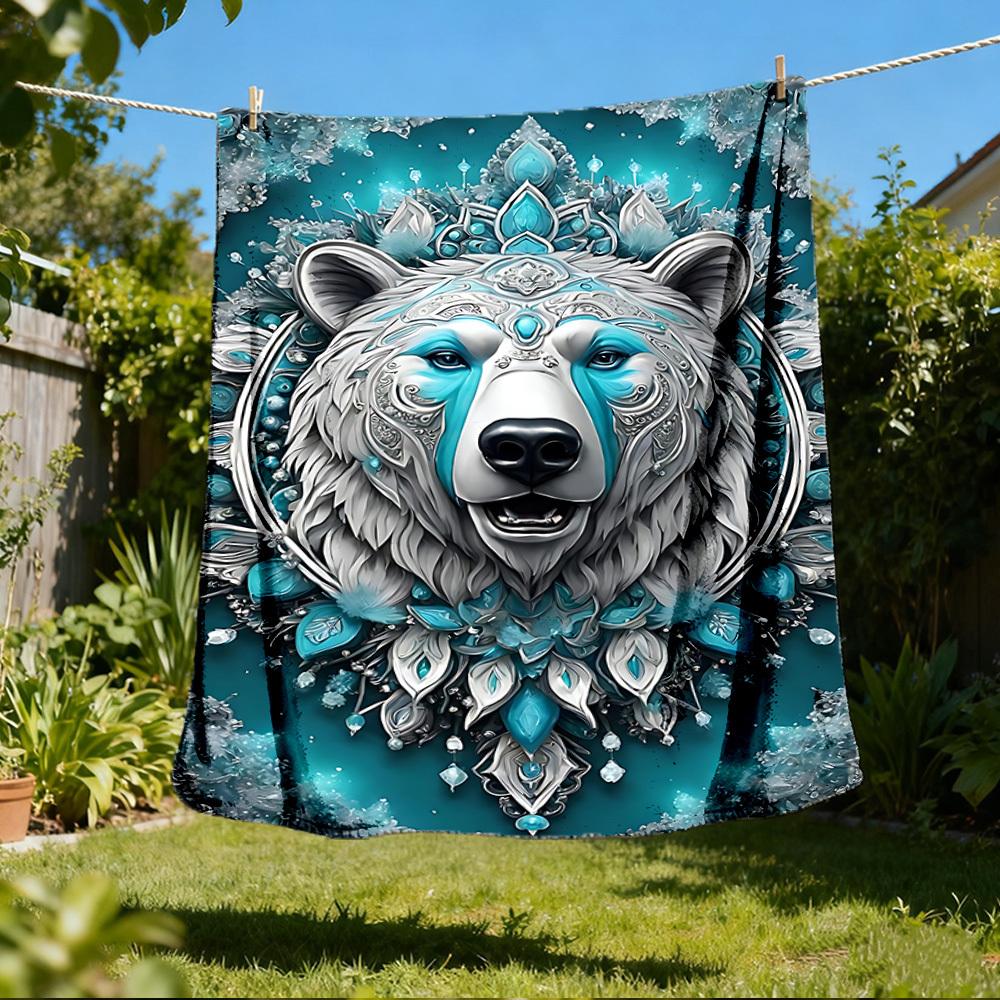 1pc Polar Bear Mandala Throw Blanket Polyester Fiber, Lightweight Flannel, Soft & Warm, All Season Use for Outdoor, Camping Digital Print