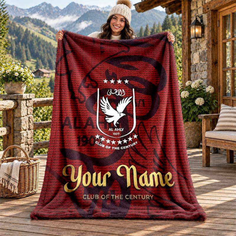 Al Ahly FC Custom Name Flannel Blanket Personalized Soft Warm Plush Throw Blanket Customized Gift for Family Friends