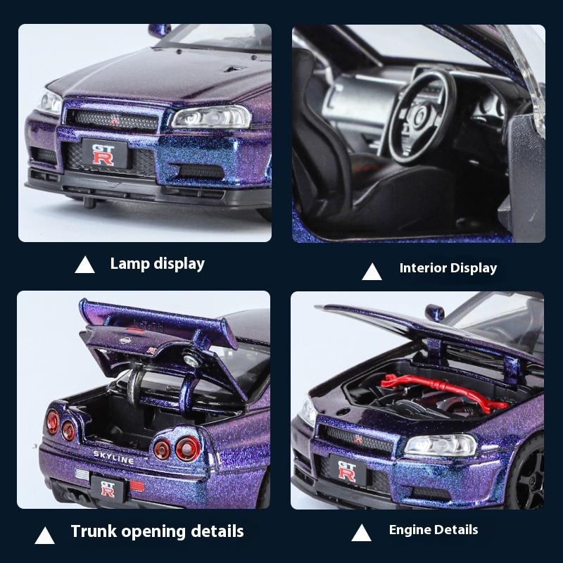 1/32 Nissan GTR R34 Skyline Суперкар Сплав Металл Литье под давлением Модель Автомобиля Звук и Свет Праздничный Подарок Парню Коллекция Хобби Украшения