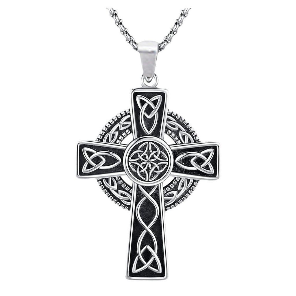Retro Vintage Titanium Steel Christian Celtic Cross Necklace Vikings Pendant Necklace