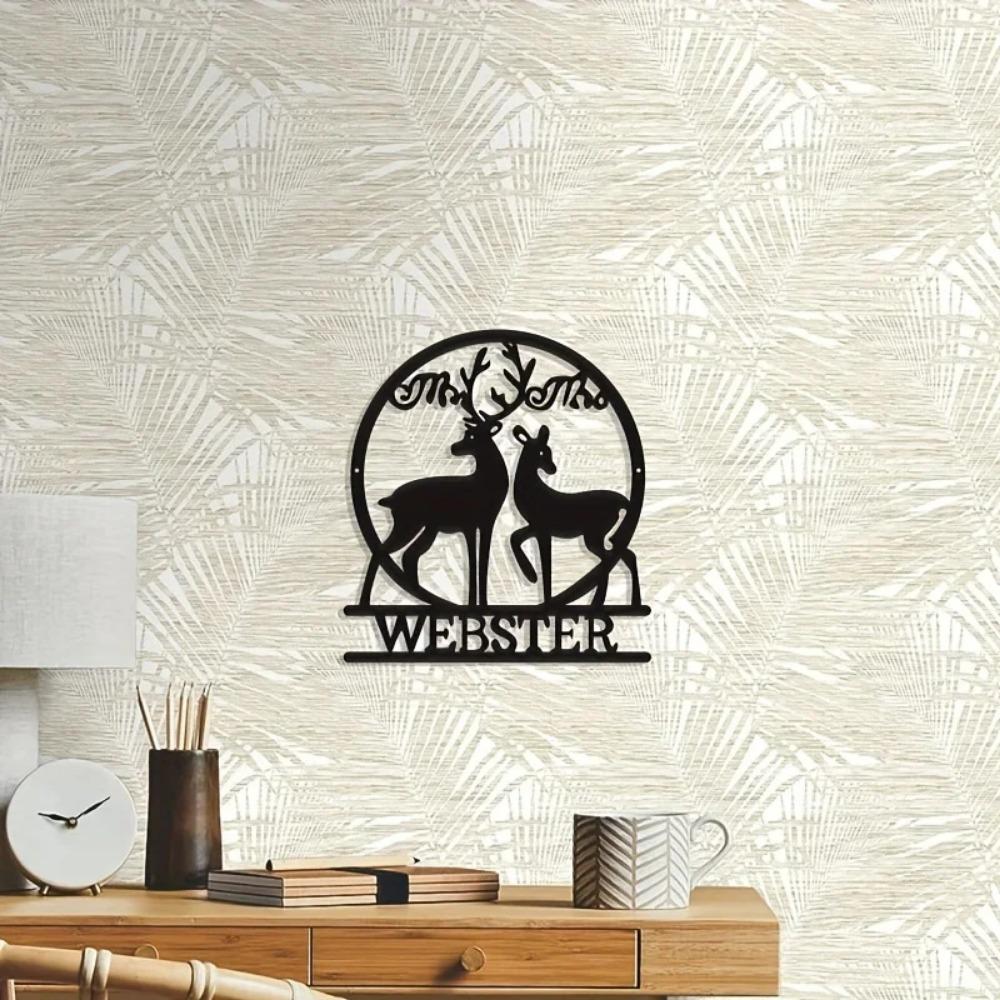 Two Deer Christmas Metal Crafts - Elegant Home Party Decorations, Wall Sculpture for Festive Room Décor and Holiday Decor