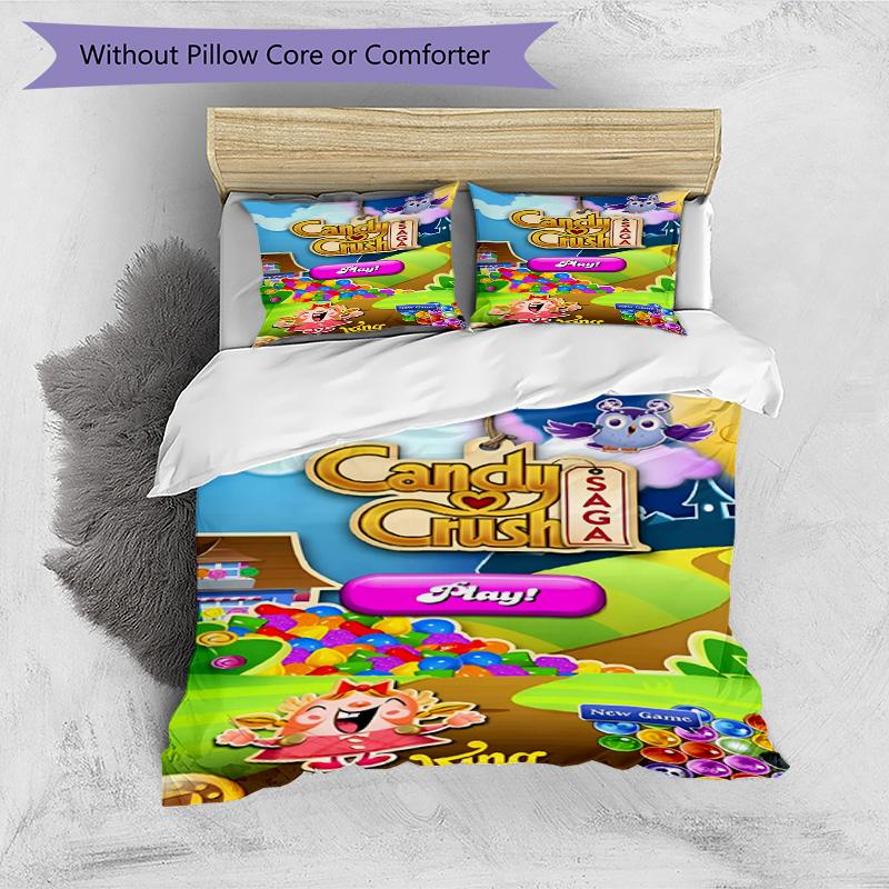 3pcs Duvet Cover Set (1*Duvet Cover + 2*Pillowcase, Without Core), Candy Crush Saga Print Bedding Set, Bedroom Decor, All‑Season, Birthday Gift