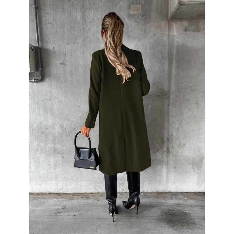 YYFS Женские модные повседневные однотонные куртки и пальто с воротником-поло на осень-зиму с длинным рукавом и принтом