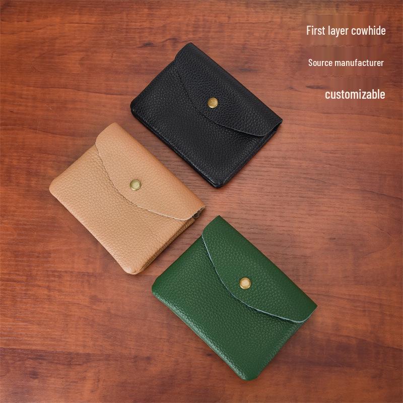 Lychee Pattern Soft Leather Unisex Coin Purse - Genuine Cowhide Card Holder & Storage Bag