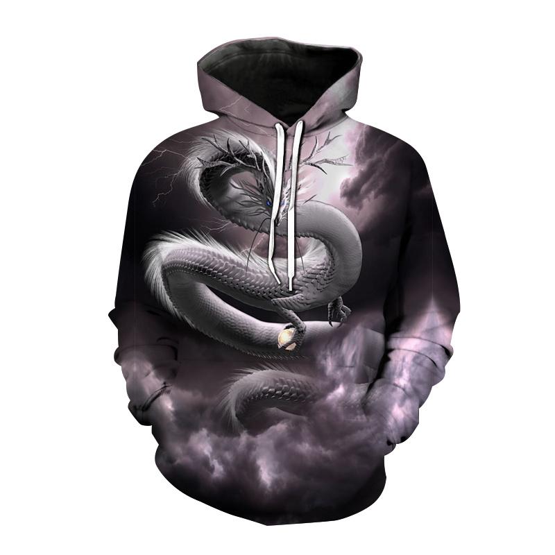 Dragon Pattern Hoodie For Men Retro Animals 3D Printed Long Sleeves Autumn Street Casual Sweatshirt Loose Tops Hooded Pullover