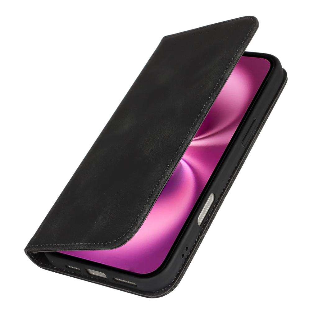 For iPhone 16 Plus Stand Case Magnetic Closure Skin Touch Leather Flip Phone Cover with Wallet