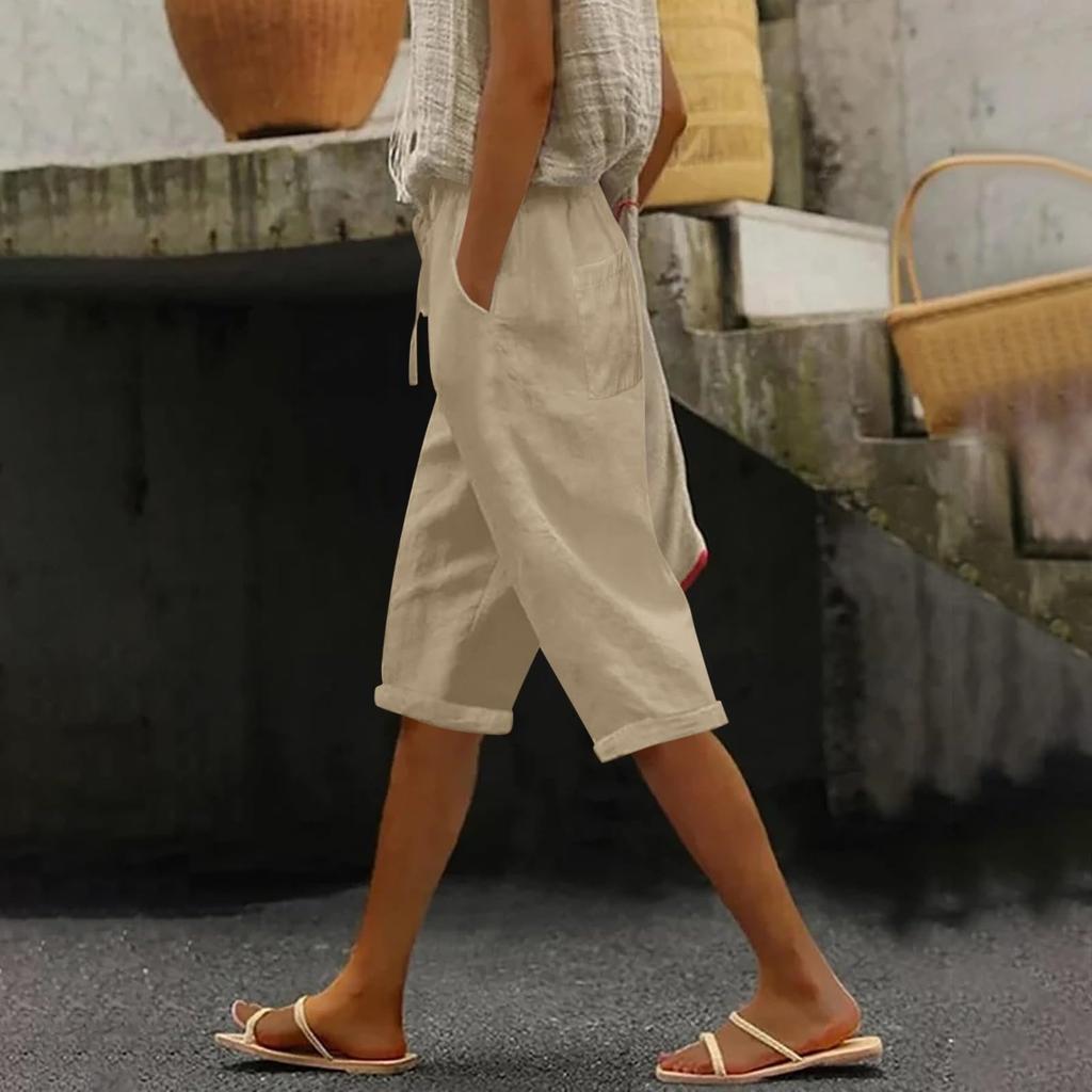 Женские модные повседневные свободные однотонные брюки спереди и сзади с карманами 7/10 Брюки