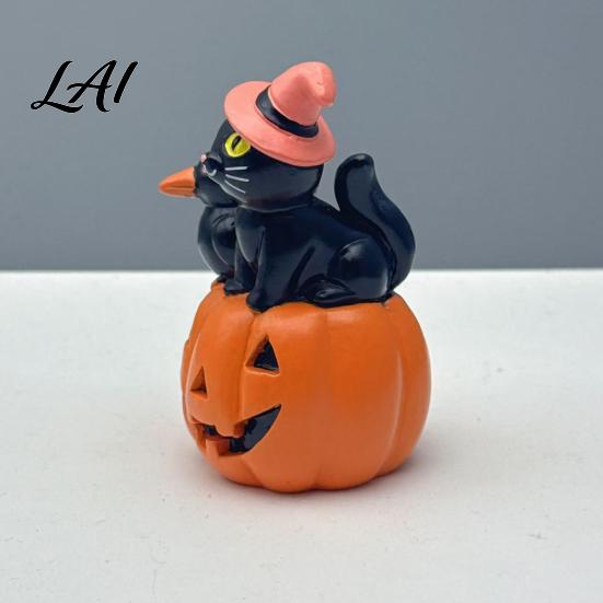 Office Desk Decorations Halloween Cat Pumpkin Figurine Retro Black Stacked Resin Desktop Atmosphere Decor for Table Mantel Home Fireplace Shelf