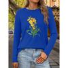 Floral pattern print T Casual long-sleeved round-neck top, fashionable all-season women's clothing, stylish, elegant, and intellectual design