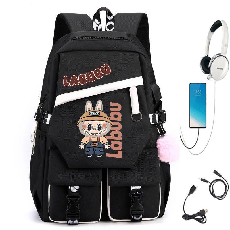 New POP MART Labubu School Bag USB Charging Student Junior High School Student Fashion Casual Backpack