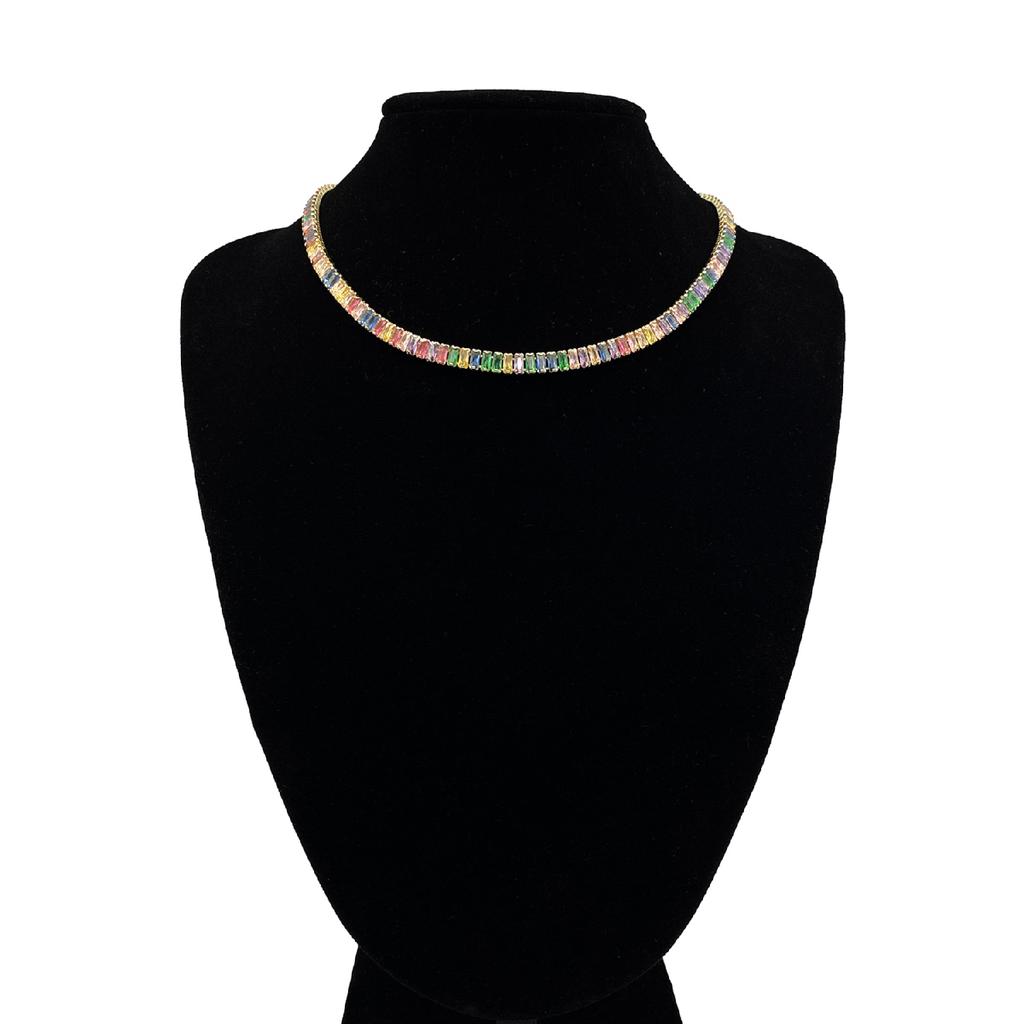 Women's Silver Zircon Baguette Waterway Necklace Earring Bracelet Jewelery Set Suit