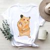 Cartoon Cute Hamster Cartoon Cute Hamster Baby Round Neck Big Size Round Neck Black T-shirt Woman Tops