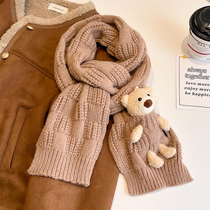 Christmas New Red Bear Knitted Scarf Women's Autumn and Winter Cute Scarf Versatile New Girlfriend