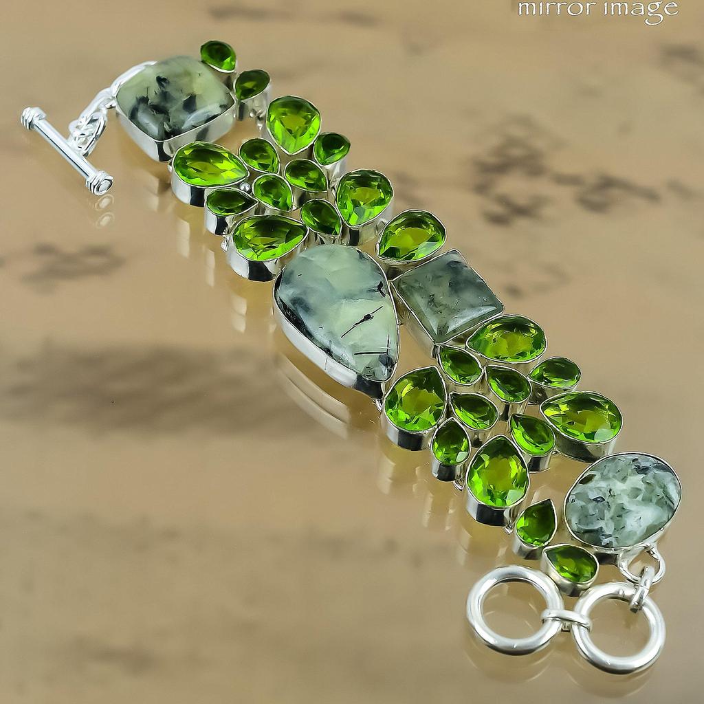 Natural Prehnite Gemstone 925 Silver Chain Adjustable Bracelet For Women