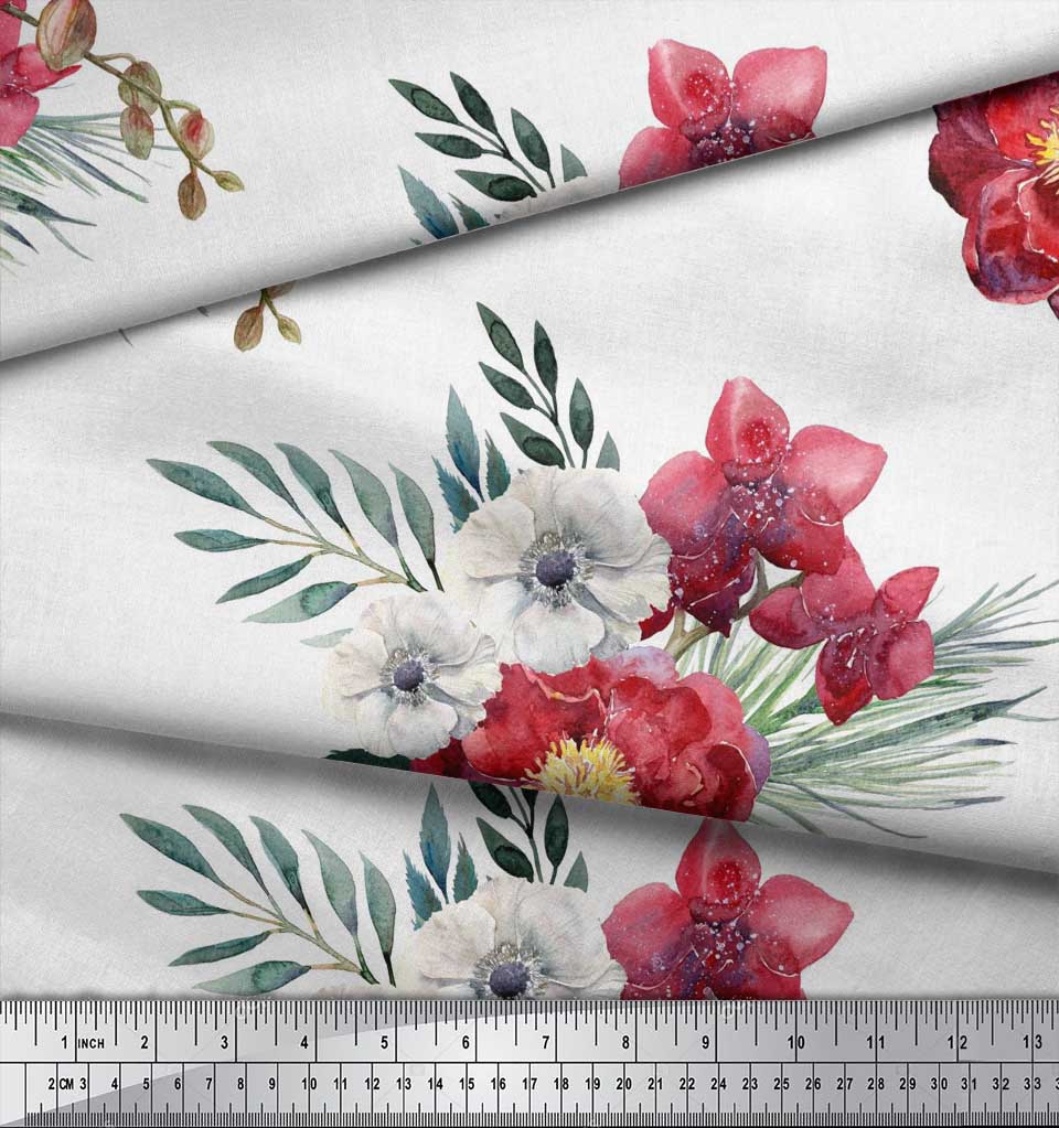 Soimoi Черная полиэфирная креповая ткань с цветочным принтом пионов и анемонов 1 ярд 42 дюйма