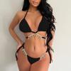Женский сексуальный бикини-костюм с треугольными чашечками и цепочкой, летний купальник-стринги с завязками по бокам, эластичный купальник-бикини с открытой спиной и бретельками через шею