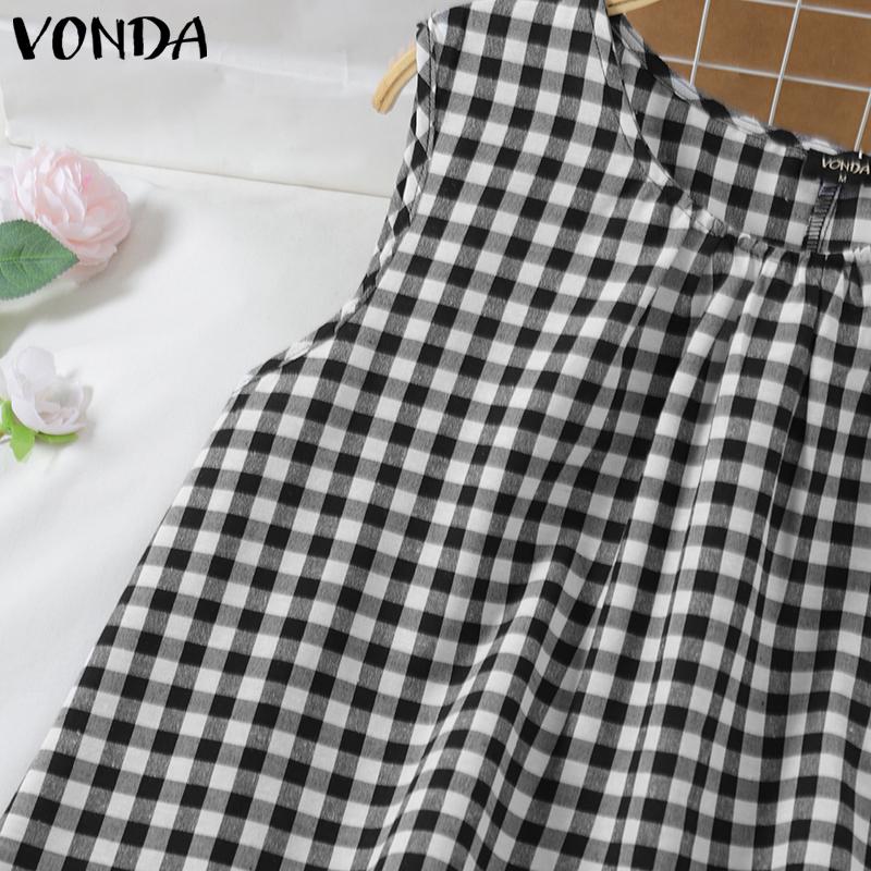 VONDA Летние женские безрукавки с клетчатым принтом нестандартные майки футболки