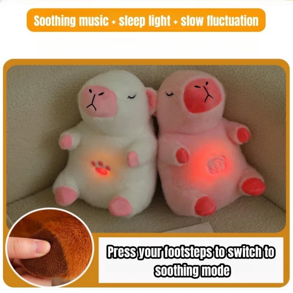 30cm Breathing Capybara Baby Animals Plush Toys Kids Sleeping Appease Companion Snoring Doll with Sound and Light Christmas Gift