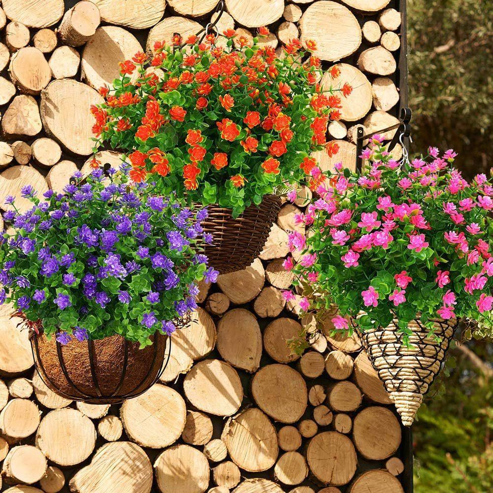 Flowers Artificial Bundle Outdoor Artificial Resistant Faux Plastic Shrubs Plant