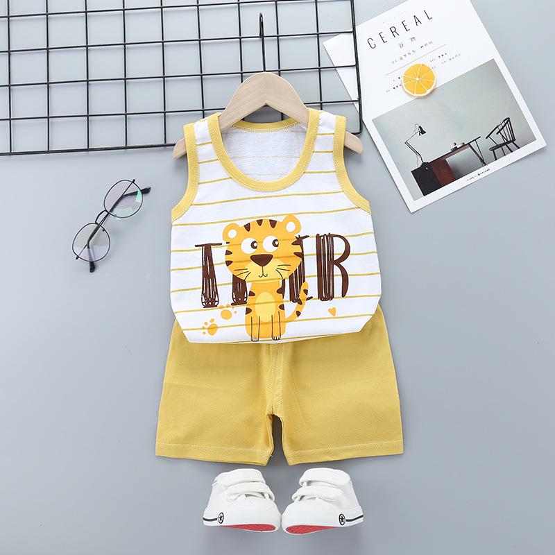 Children's Vest Set Pure Cotton Summer Boys' Sleeveless Shorts Girls' Suspenders Children's Two-piece Set
