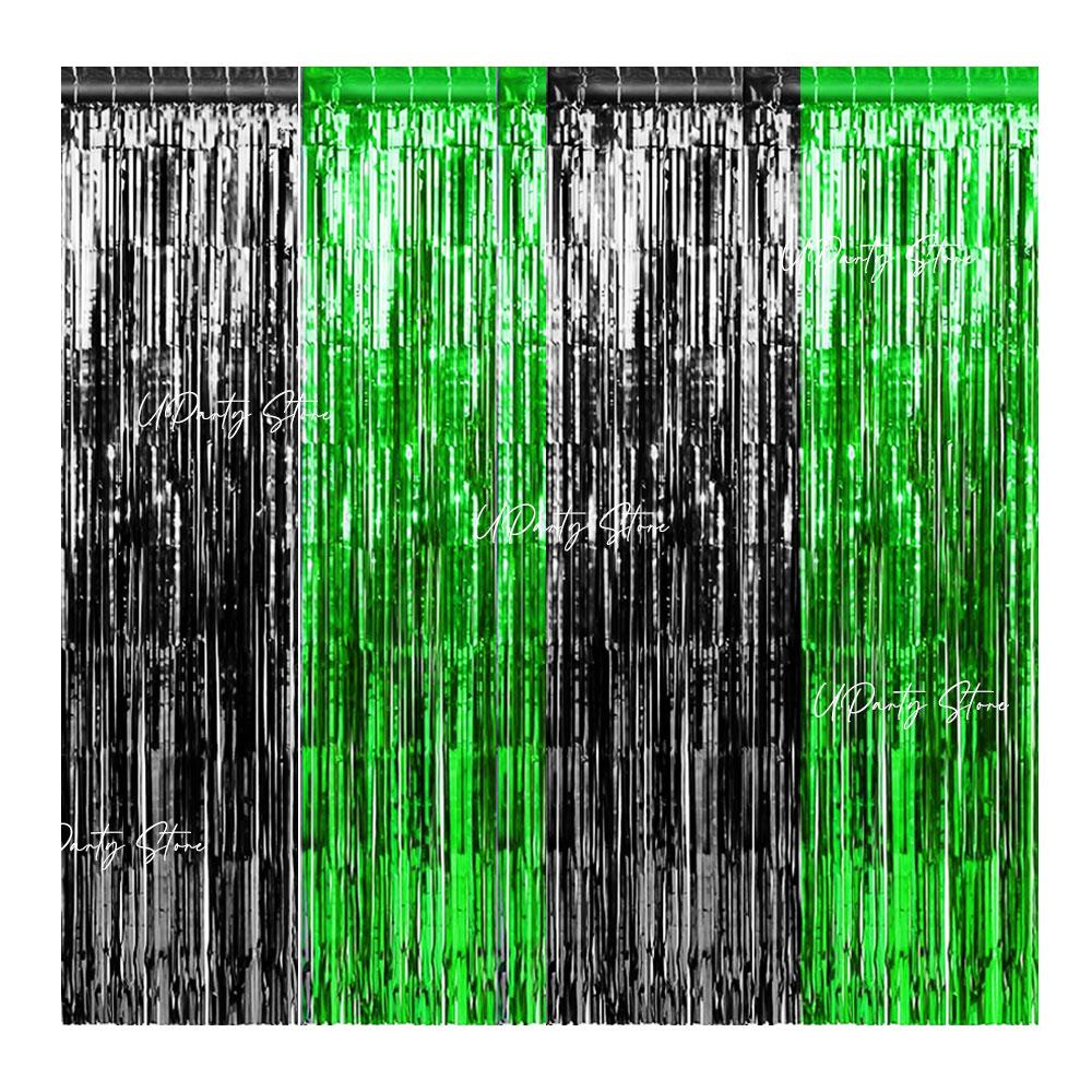2 Packs Red Black Foil Fringe Curtains 6.56FT Black Tinsel Backdrop Shimmer Curtain for Birthday Baby Shower Race Car Party Deco 5