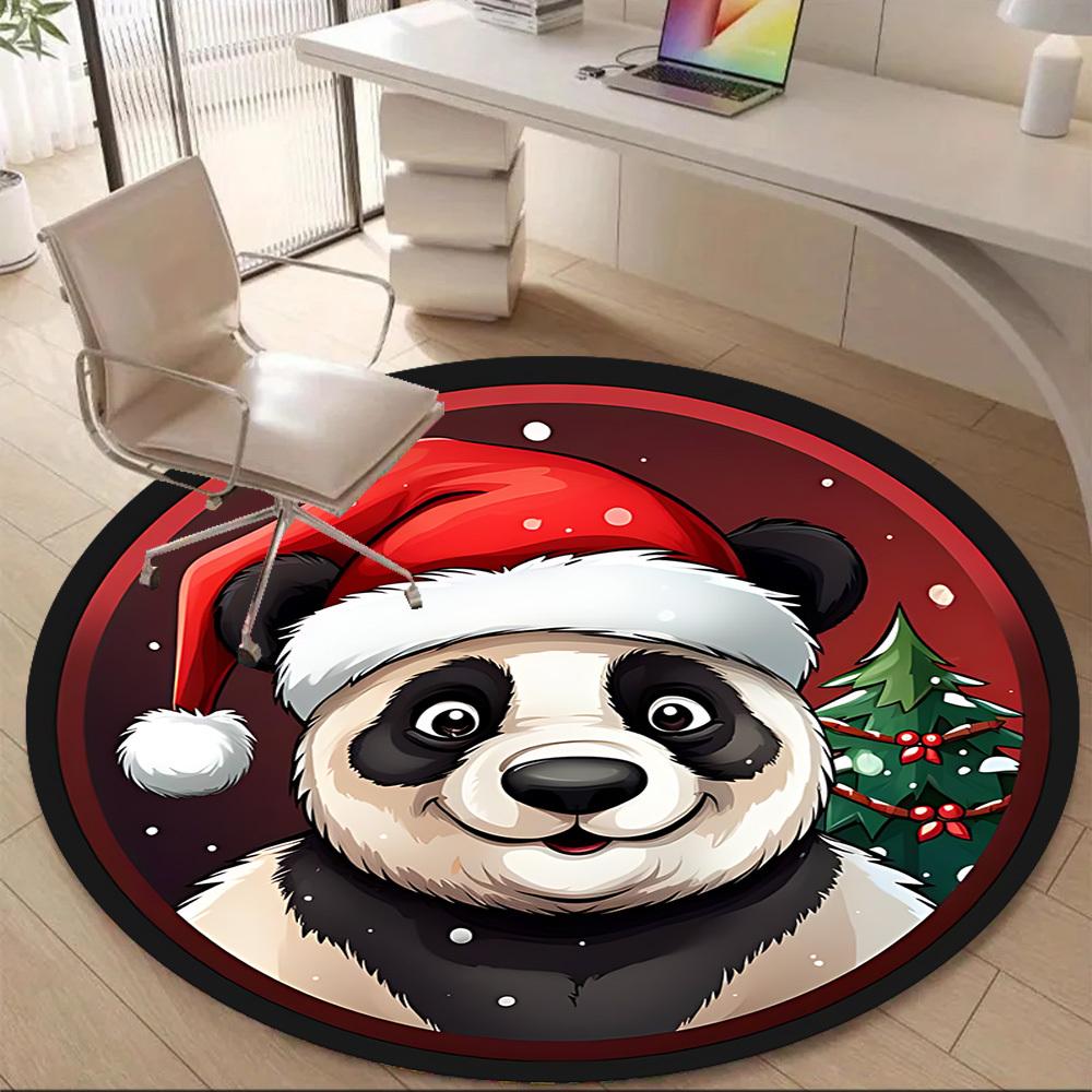1PC Panda Christmas Office Round Area Rug, Mat Suitable ForOffice, Under Office Chairs Bedroom Living Room Home Decor, Room Deco