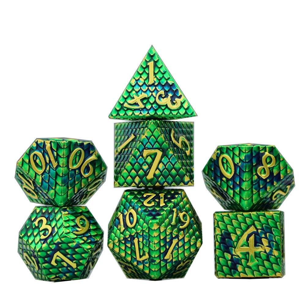Металлические кости DND Dragon, 7 шт., многосторонние кубики для настольных игр TRPG, настольная игра D & D, развлечения