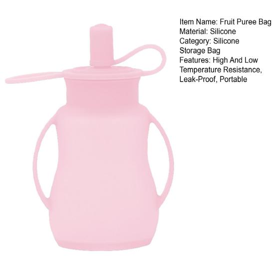 Silicone Food Bags for Toddlers Fruit Puree Squeeze Bag Reusable Food Pouches BPA Free Homemade Puree Storage Pouch with Straw Handles
