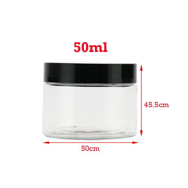 12Pcs/Lot 30-150ml Plastic Container with Black Lid Transparent Candy Food Storage Jar Cosmetic Sample Pot Kitchen Sealed Jars