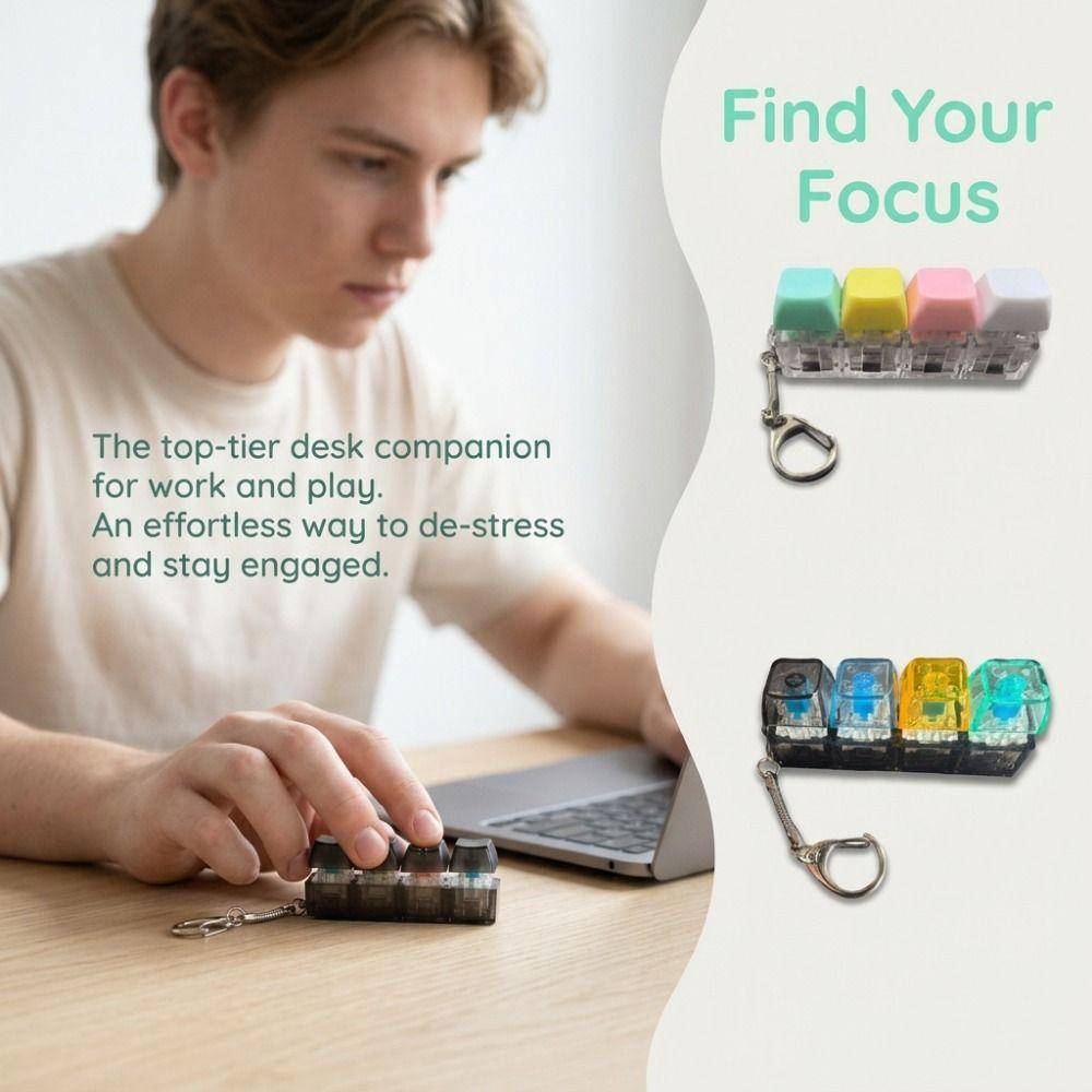 Colorful Acrylic Fidget Keychain Portable Stress Relief Toy Pass Time Clicker Keyboard Adult