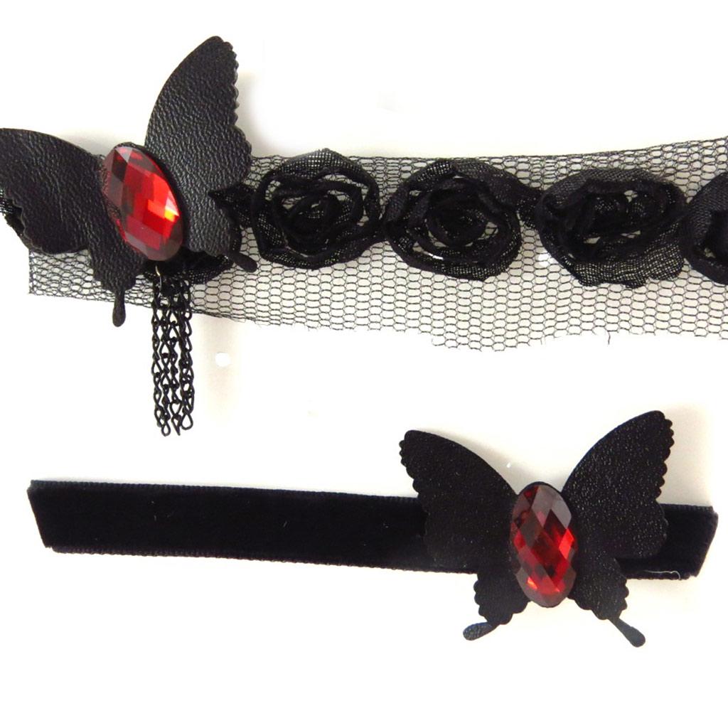 Les Trésors De Lily [K6577] - Parure créateur 'Courtisanes' rouge noir (dentelle velours) (bracelet + chaine cheville)