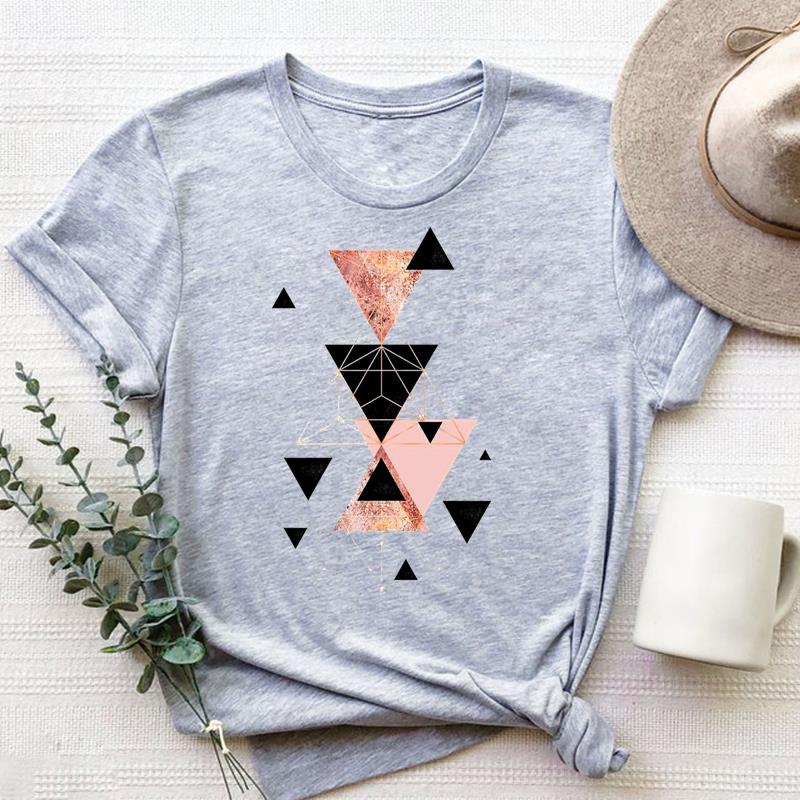 Милая футболка с геометрическим рисунком, модная футболка, одежда, стиль 90-х годов, трендовая повседневная женская футболка с коротким рукавом и принтом, женская женская футболка с графикой