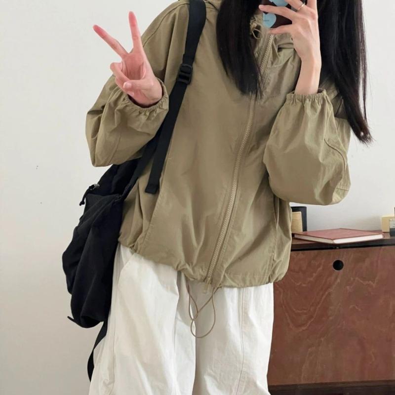 Женская куртка-ветровка цвета хаки для коротких походов, легкий спортивный топ в стиле карго для весны и осени
