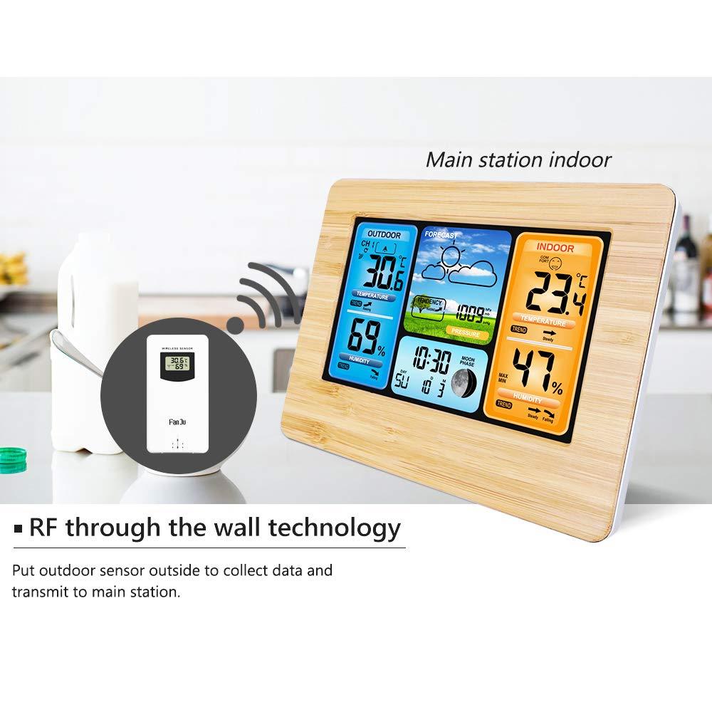 2024 Wireless Weather Station with Color  Display  Digital Thermometer Home Alarm Clock with Temperature Humidity Barometer Alarm Moon Phrase