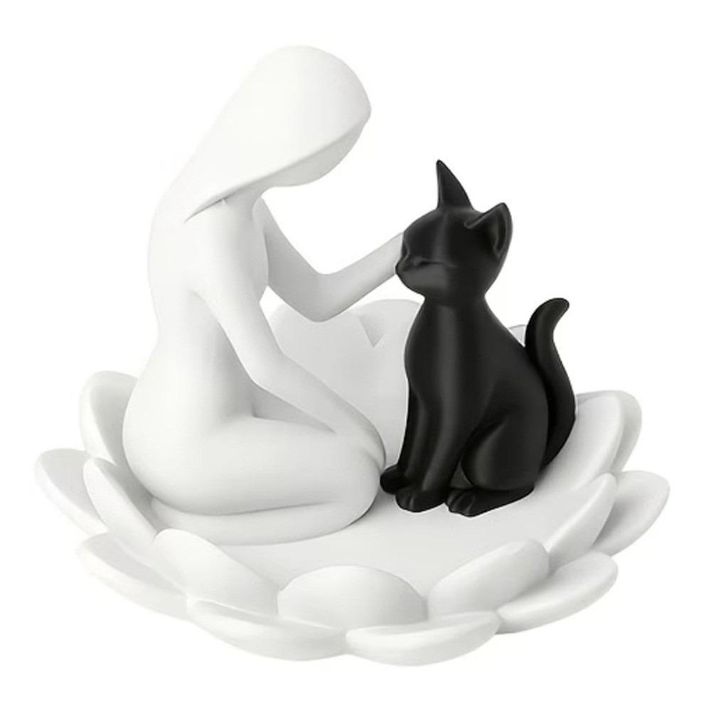 Creative Girl And Cat Statue 3D Printed Lotus Cat Sculpture Collection Desktop Ornaments Home