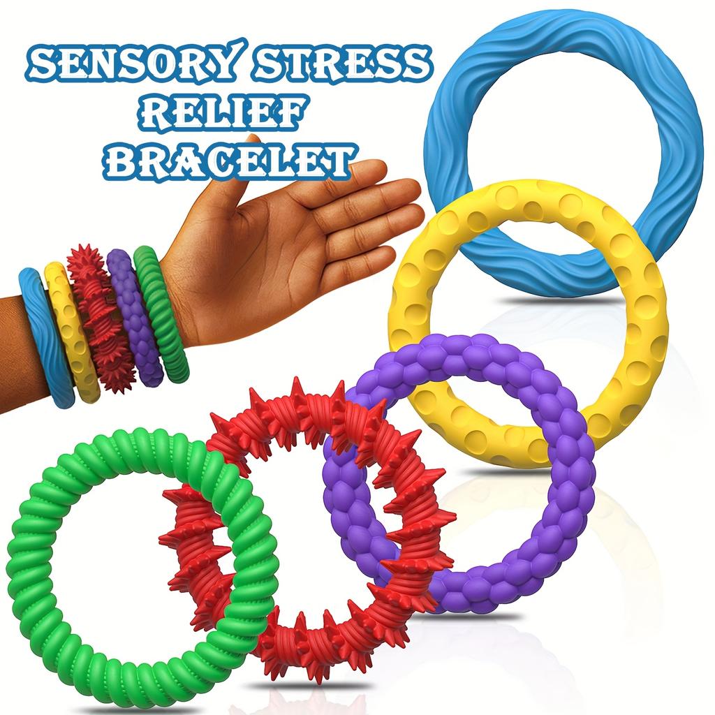12/6/5Pcs Fidegt Toys Silicone Sensory Bracelet Sensory Stone Antistress Ring For Kids Adults Autism - Anxiety Fidget