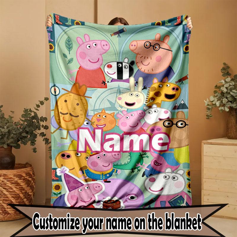Custom Name Personalized Peppa Pig Print Blanket, Home Decor, Bedroom, Sofa, Camping, Couch, Gifts for Birthday Christmas