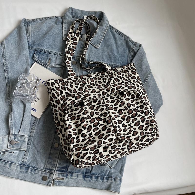 Большая вместительная женская сумка через плечо, легкая женская сумка с леопардовым принтом
