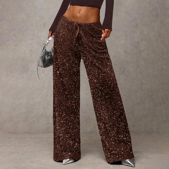 Женские брюки с высокой посадкой, широкими штанинами, повседневные брюки с пайетками, эластичным поясом на кулиске, праздничные брюки