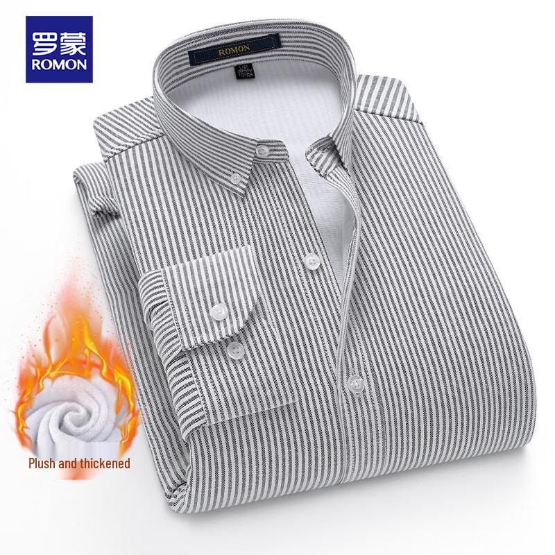 ROMON Men's Fleece-Lined Thermal Casual Long Sleeve Shirt