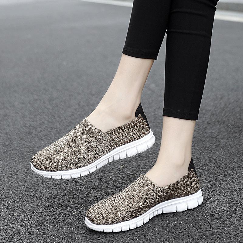 Большой размер дышащая плетеная эластичная лента ручной работы обувь женские одинарные туфли повседневные на плоской подошве повседневная обувь для путешествий женская обувь тренд