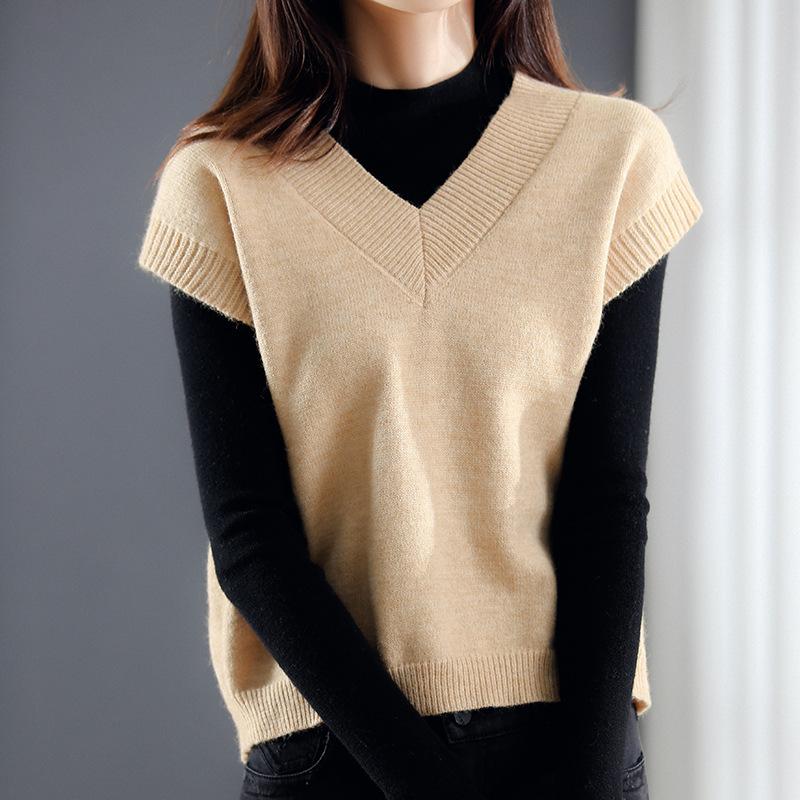 Women's Vest Top Spring Autumn New Outerwear Sweater Solid Color Versatile Fashionable Elegant Sleeveless Knit Vest