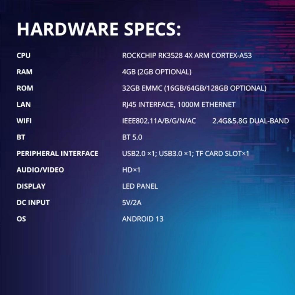 TOX4 Android 13 Смарт ТВ-бокс 4 ГБ 32 ГБ RK3528 Двухдиапазонный Wi-Fi 1000 Мбит/с LAN BT5.0 Поддержка H.265 4K 60 кадров в секунду DLNA ТВ-приставка