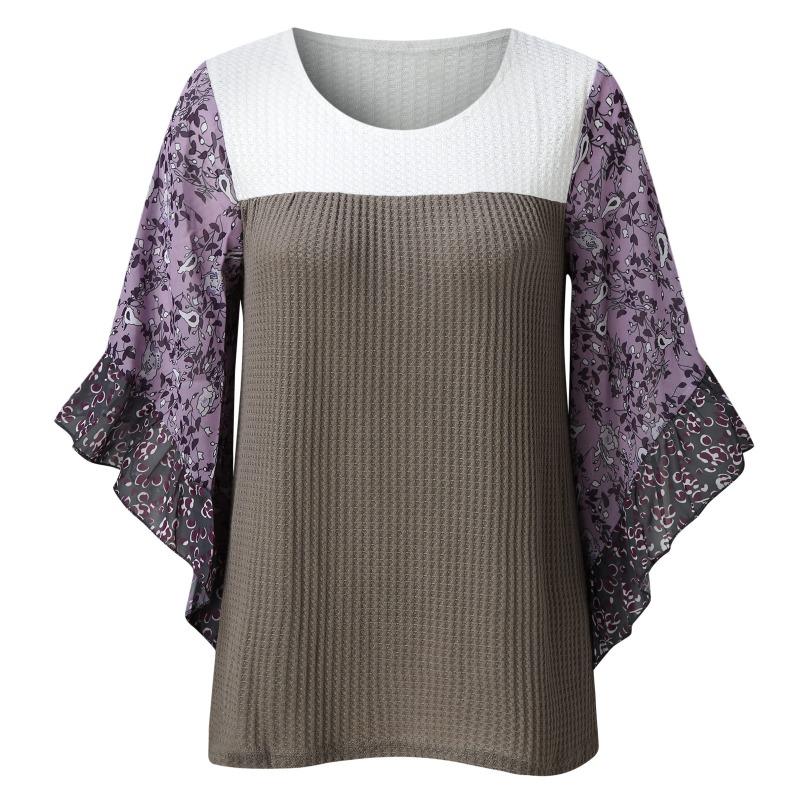 Весенне-осенняя свободная футболка с рукавом «летучая мышь» с принтом, женская мода, элегантная футболка больших размеров, женские повседневные винтажные офисные женские футболки, женская одежда 24575