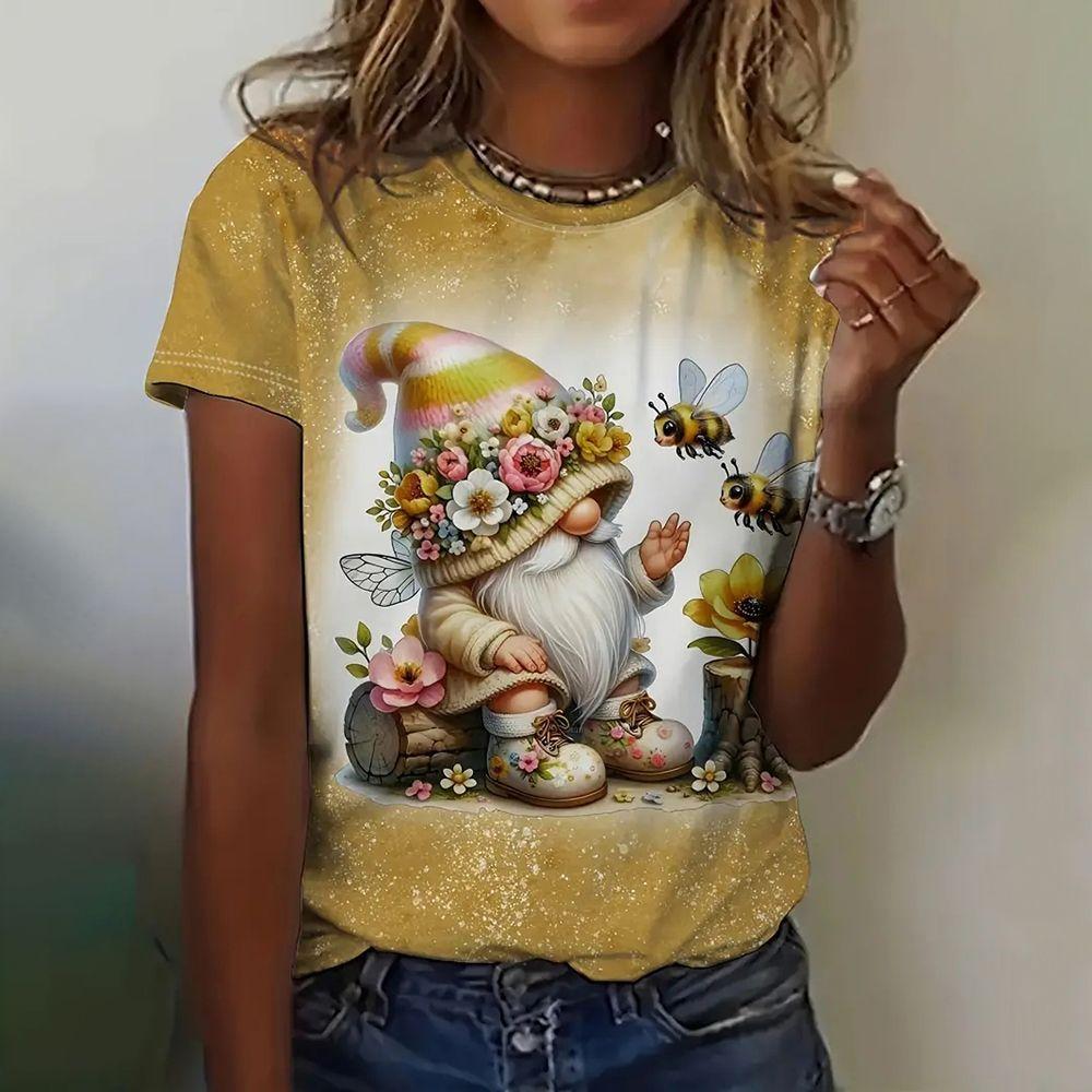 Летний топ с круглым вырезом и принтом 3D Санта-Клауса, модные повседневные женские футболки с короткими рукавами