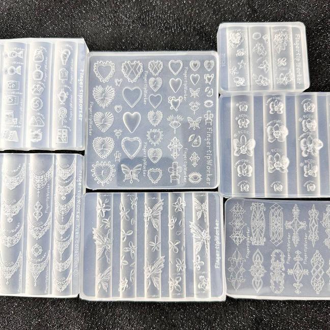 Барочное сердце Французское ожерелье Бабочка Цветок 3D Акриловая форма для ногтей DIY Украшение для нейл-арта Прозрачный маникюрный шаблон