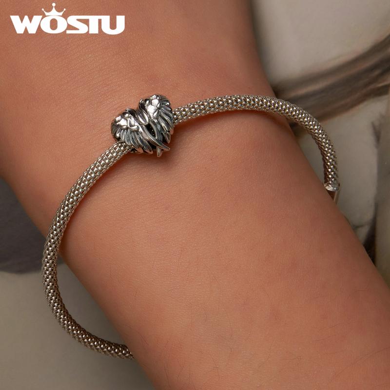 WOSTU Стерлингового серебра 925 пробы, подвеска в форме сердца и крыльев, подвеска из бисера, женский браслет, оригинальный DIY браслет, ювелирное изделие на День Благодарения, подарок
