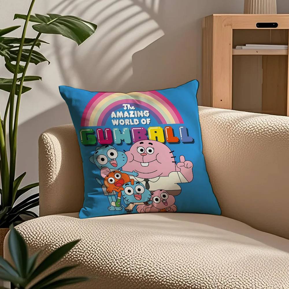 Cartoon Gumball Amazing World Pillow Case Comfort Sofa Bed Silky Elegant Invisible Zipper Custom Decorative Cushion Cover