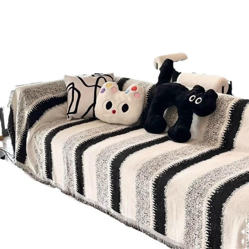 Modern Striped Chenille Sofa Cover All-Season Couch Protector Stylish Furniture Blanket