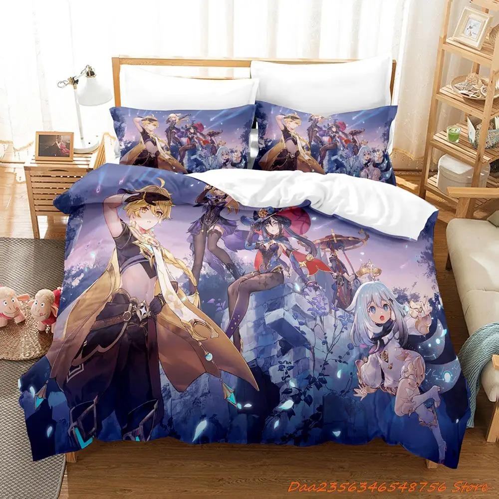 Sale Game Genshin Impact Scaramouche Bedding Collection Cartoon Anime ThreePiece Set Adult Kid Bedroom Duvetcover Collections 3D Kawaii